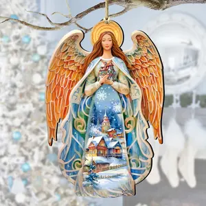 Designocracy 8611021 5 x 5.5 x 0.25 in. Blessing Home Angel Wooden Nativity Holiday Decor Ornaments