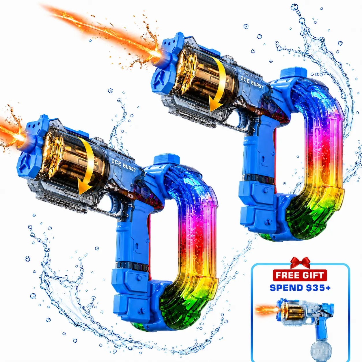 Electric Automatic Squirt Water Gun for Kids & Adults, Light-Up Water Blaster with Rotating Revolver-Style Chamber & Sound Effects, 750cc Large Tank, 20–26 ft Range Summer Pool Beach Backyard Toy.harmless water gun toy,summer outdoor fun toy