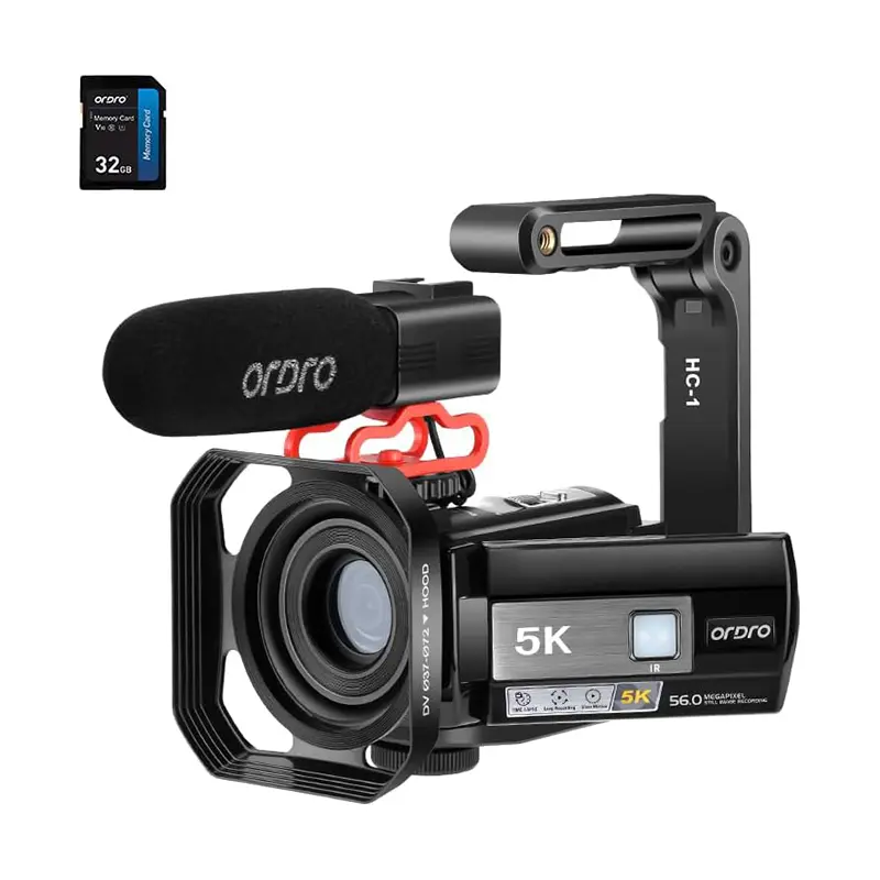 ORDRO AE20 4K Video Camera Camcorder with f/2.0 Lens, 3.0 Inch 270° Rotate IPS Touch Screen, Slow Motion, Time Lapse, Digital Zoom, IR Night Vision, Anti-Shake, Webcam Function, 32G SD Card, USB Charging for Vlogging