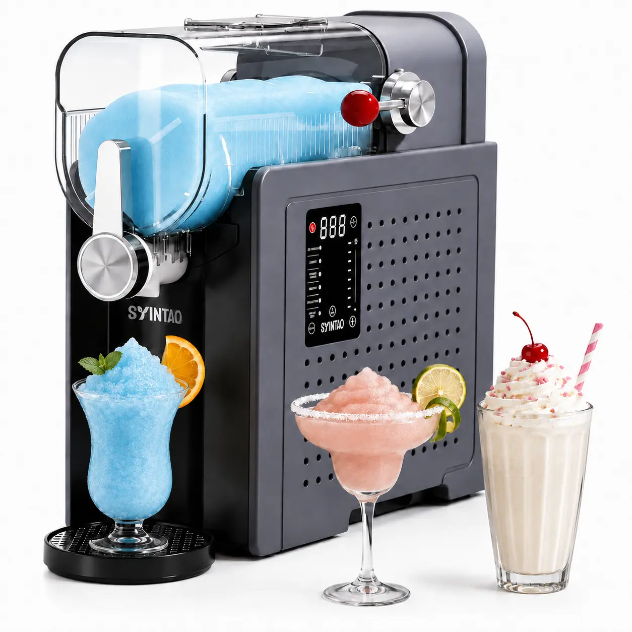 SYINTAO 6-in-1 Slushie Machine - 88oz Large Capacity Frozen Drink Mixer Ice Cream Maker, Smart Timer, Automatic Cleaning, Rapid Freeze, Milkshake & Sugar Drink Making for Home Parties & Ice Cream Parlors, Frozen Drink Mixer Ice Cream Makers