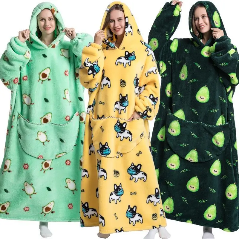 Sweatshirt Thermal Pullover Lazy Sweatshirt Extra Long Blanket Hoodie Wearable Blanket