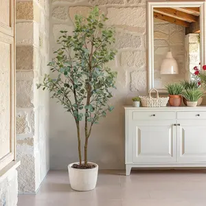 8FT Artificial Eucalyptus Tree | Tall Faux Eucalyptus Plant With Potted Natural Trunk & Green Leaves | Large Indoor Fake Tree For Home, Office, Living Room & Corner Decor