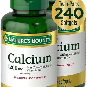 Nature's Bounty Calcium 1200 mg with Vitamin D3 - Bone Health Softgels, Calcium and Vitamin D Supplement, 120 Ct (2-Pack)