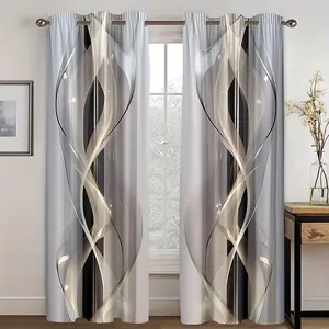 Geometric Line Pattern Curtain, 2 Counts Modern Art Semi-transparent Curtain, Window Drapes for Home Living Room Bedroom Hotel Restaurant