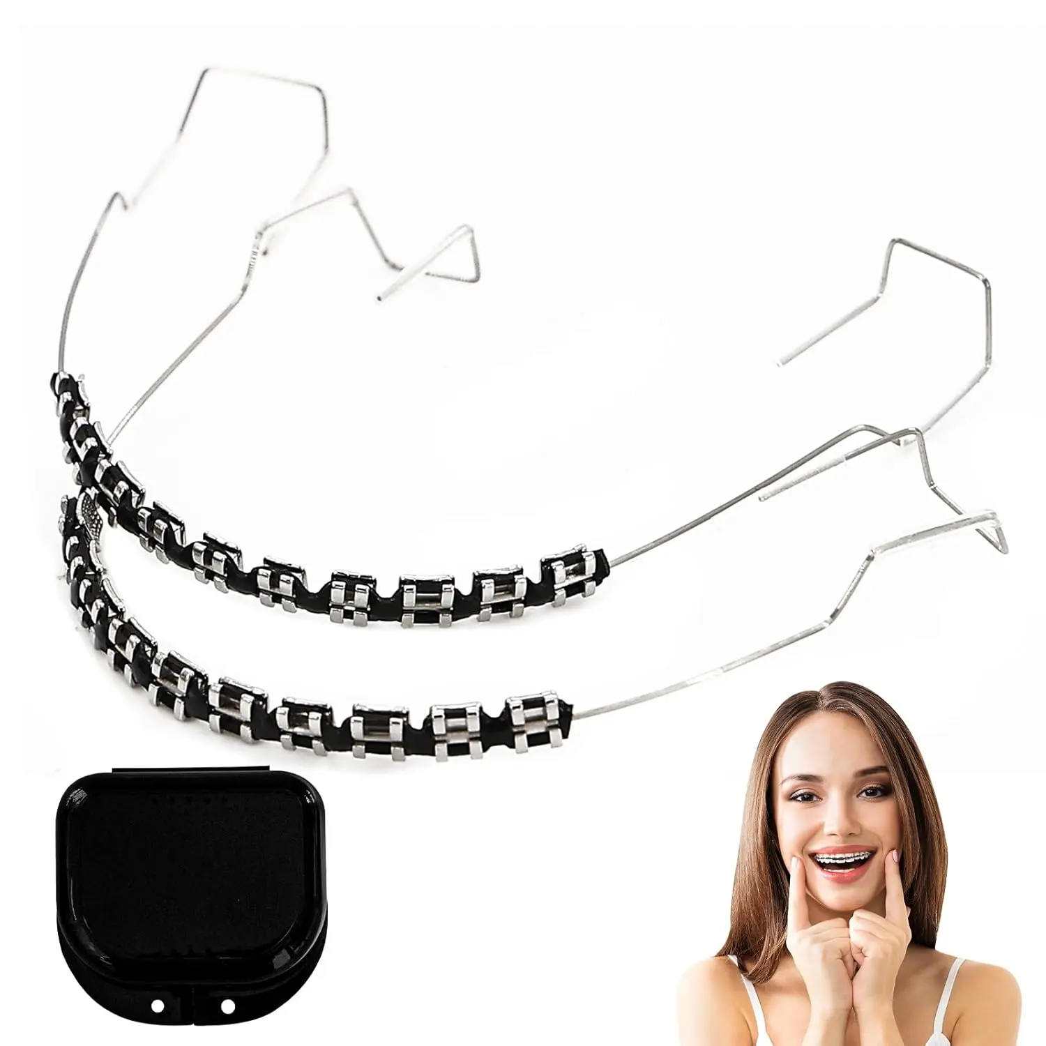 Black Fake Braces Kit - Removable Temporary Tooth Decoration with Brackets & Wire, Teeth Accessory for Orthodontist Explanations, Dental Accessories for Student Practice, Storage