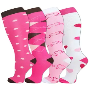 Plus Size Compression Socks 4 Pairs for Women & Men, 15–20 mmHg Knee High Socks, Soft Stretch Fit for Standing, Travel, Walking, Work & Everyday Comfort