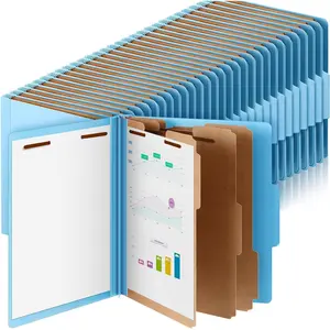 60 Pcs Classification Folders Letter Size, 3 Divider Pressboard File Folder with Fasteners, Expanding File Organizer Bulk for Documents, Projects, Reports, School Teacher, Office (Blue)