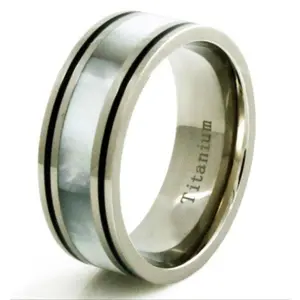 Titanium White Shell Inlay Black Borders Ring-9mm