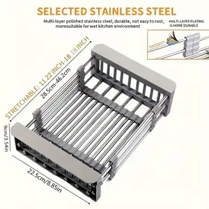 Stainless Steel Hanging Dish Rack 1 Count Adjustable Multi-function Water Filter Basket for Fruits Vegetables Kitchen Sink Organizer Expandable Removable Elegant Multifunctional