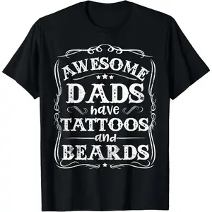 100% Cotton Awesome Dads Have Tattoos And Beards Funny Father's Day 2025 T-Shirt Black-Hoodie-front Black-Sweatshirt-front
