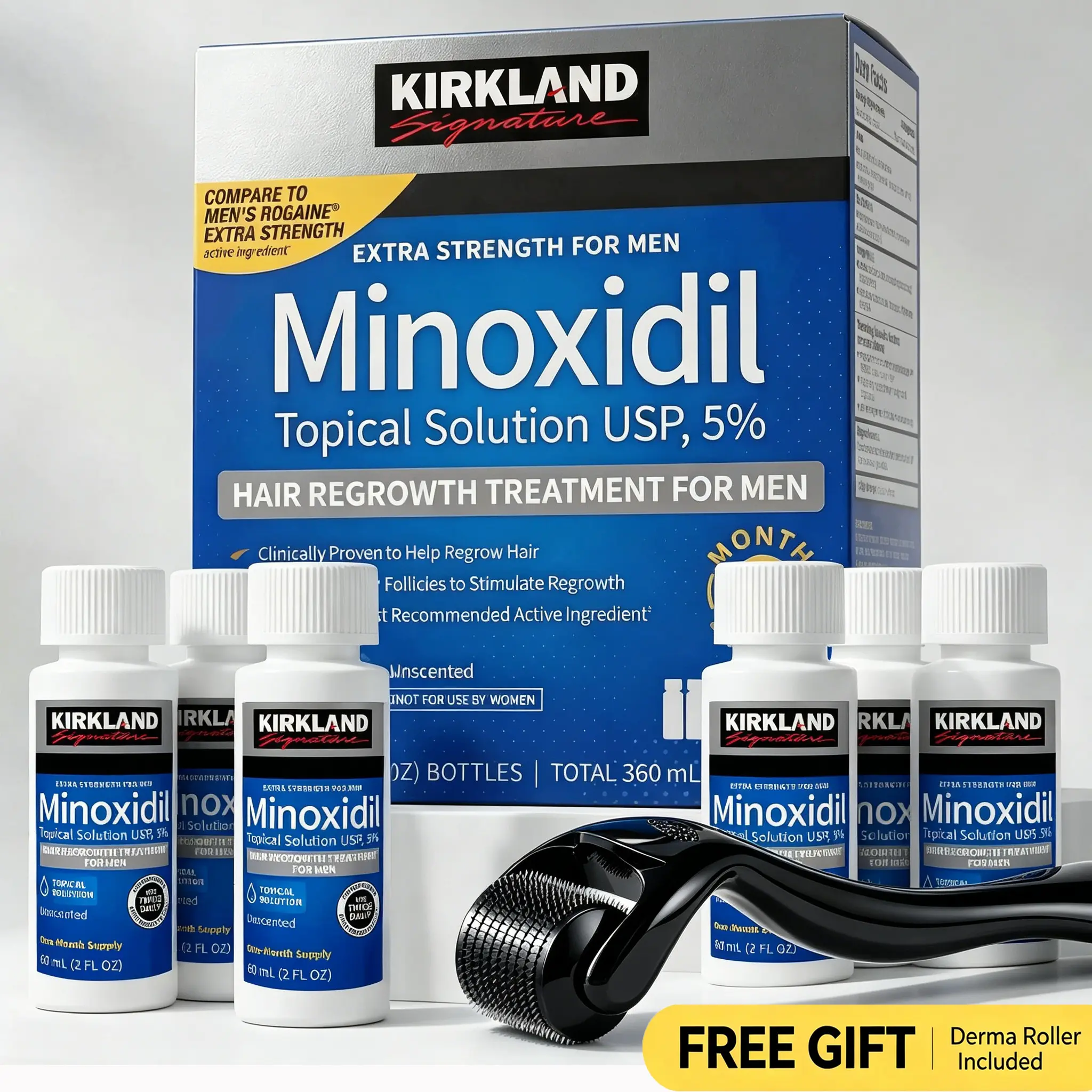 Kirkland Minoxidil 5% For Men & Women | Hair Growth Liquid for Androgenetic Alopecia & Sparse Hair, 3-Month Supply, Nourishes Hair Roots, Boosts Hair Volume & Stimulates Natural Hair Regrowth, Clinically & Dermatologically Verified