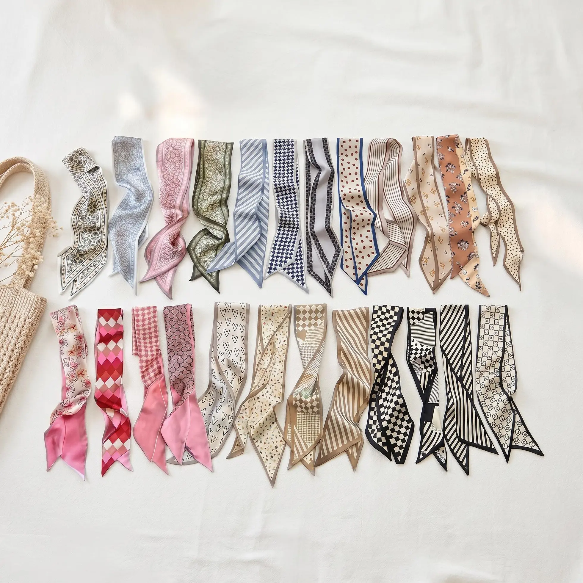 Soft Boho Shawl Set, 12-24 Pack Silk-Like Floral Fashion Hair Scarves for Bag Accessories & Neck Styling, Casual Soft Shawl, Purse Accessories, Geometric, Boho Style Shawl, Neck Scarves