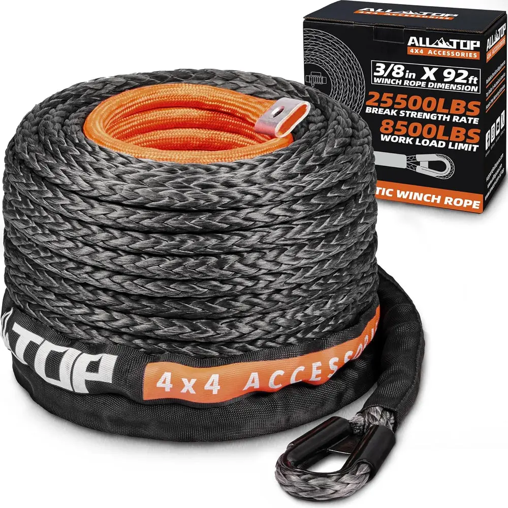 Synthetic Winch Rope Cable - 3/8" x92ft - 25500LBS