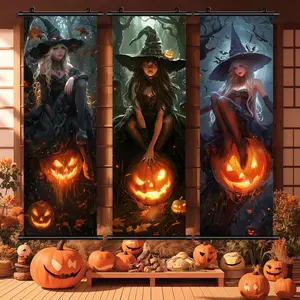 Halloween Hanging Banner, 3 Counts/set Mysterious Sexy Halloween Witch Poster, Scary Witch  Posters for Festival Party Home Dormitory Office Decor