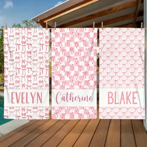 Personalized Beach Towel Custom Name 30x60 Inch Microfiber Pastel Bow Design Pool Travel Gift for Women Teens italy  towel checkerboard pattern bath towel set Hand