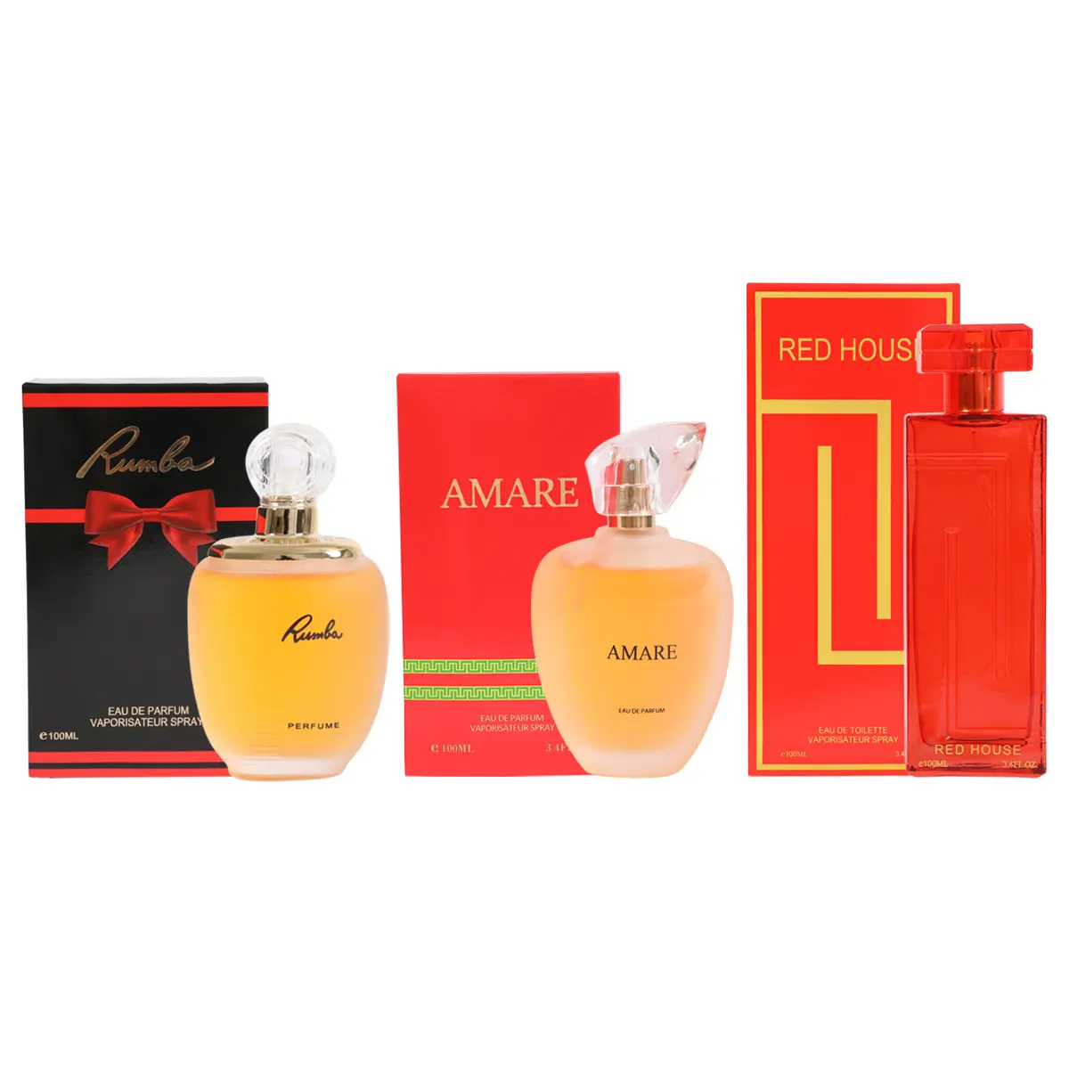 Bundle of 3 Perufme Rumba, Amare and Red House Eau De Parfum Spray Perfumes for Women 100ml/3.4fl.oz. - Women's Fragrance