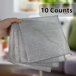 Towel Set Large 10 Counts Multipurpose Dishwashing Rags, MultifunctionalNon-Scratch Wire Cloth Metal wire Rag for Wet and DryKitchen Cleaning Counter, Dishes, Sink Heavy-Duty SteelMesh sponges Steel Mesh dr gloves Washable Reusable