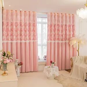 1pc Full Light Blocking Embroidered Lace Window Curtain, Layered Patchwork Design, Floral Embroidery & Lace Trim, Soften Light, Protect Privacy