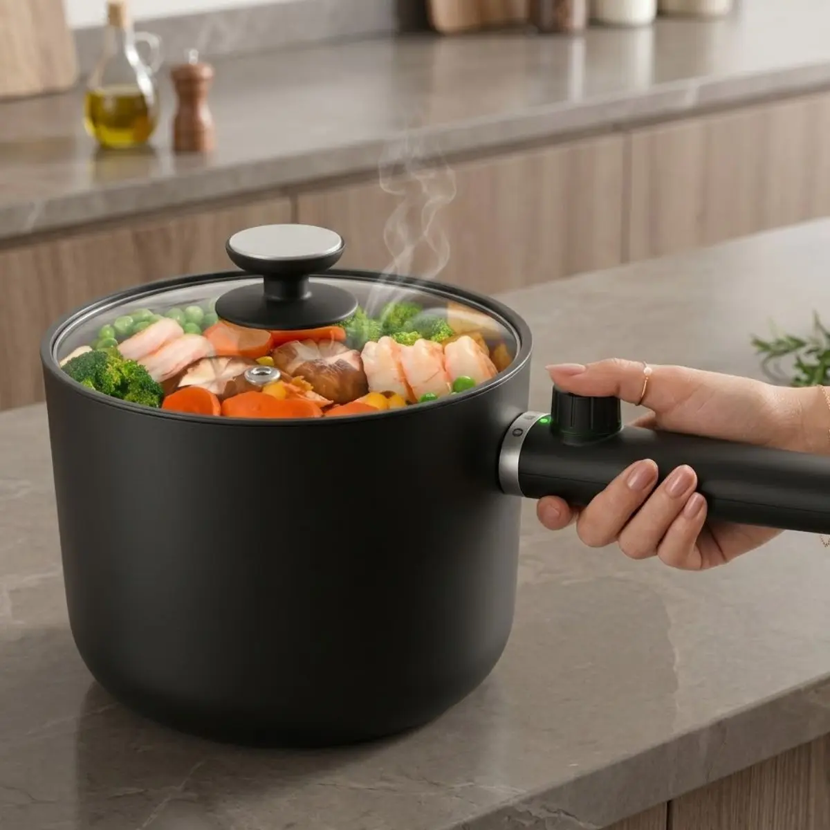 New 1.5L Portable Non-Stick Electric Hot Pot - 250W/600W Dual Power Control, Boil Safe, Over-Heating & Boil Dry Protection, BPA-Free Multi-Functional Cooker for Dorm Rooms, Camping (Suitable for Ramen, Pasta)