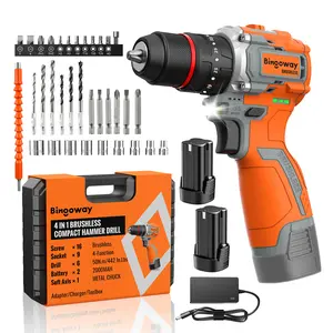 50N.m(37ft-lbs) Brushless Cordless Drill, 4-Function Electric Drill with 36 pcs Accessories, Keyless Metal Chuck, 35 Torque Adjustment, 2pcs 2000mA 16V Batteries, 2 Speed, Screwdriver, Wrench,impact  machines Gun For Housework,Power Tool,Tool Kit,Tool Box