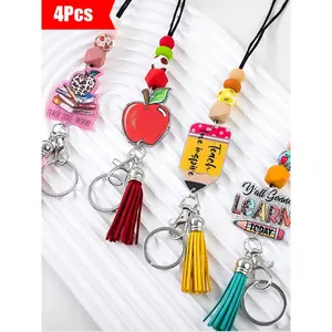 Candy Color Silicone Beaded Lanyard Keychain Set, Trendy Cute Keychain, and Book Motifs, Ideal Teacher's Day Gift and Friends' Present, Cute Keychain