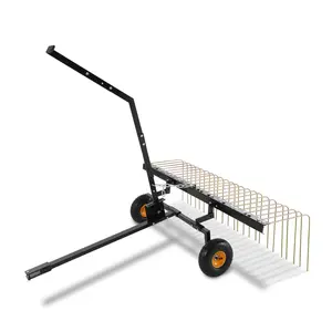 【fathersdaygift】VEVOR Tow Behind Dethatcher 60-inch Tow Dethatcher with 24 Steel TinesLawn Dethatcher Rake for ATV or MowerTow Behind Lawn Rake with Lift Handle for LeavesPine Needlesand Grass