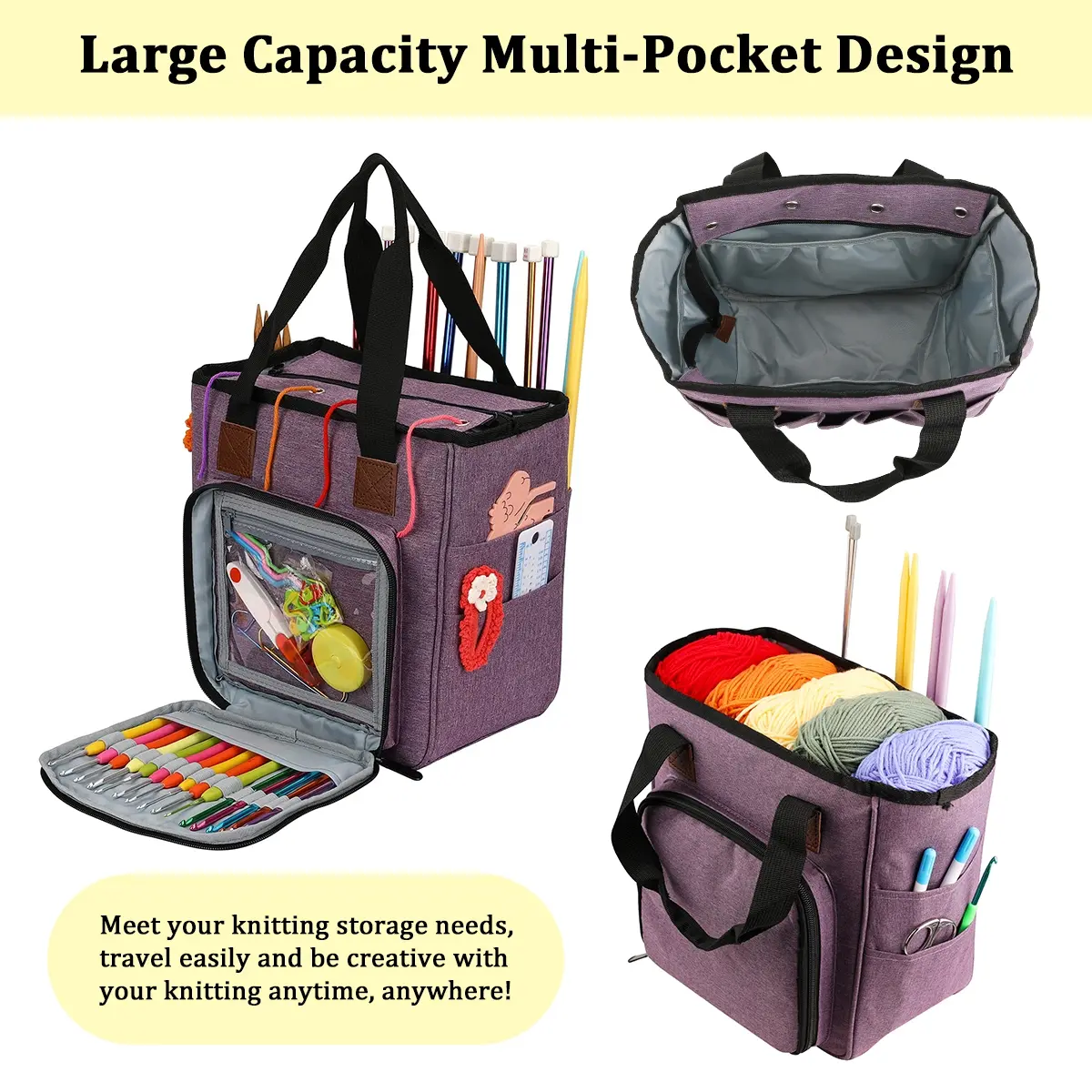 Multifunctional Oxford Fabric Yarn Storage Bag, Dustproof Knitting Hook Organizer, Needles, DIY Craft Accessories Holder, Gift for Wife & Mother