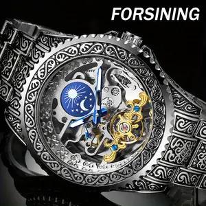 Vintage Men's Watch With Engraving, Self-winding Mechanical Texture, Tourbillon, Moon Phase, Independent Seconds, Skeleton Automatic Large Dial Watch