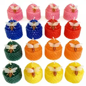6 mixed color beeswax candles for baptism, setting atmosphere, smoke-free and odorless, suitable as souvenirs, birthday home decoration, Mother's Day (size: 4.5cm x5cm)