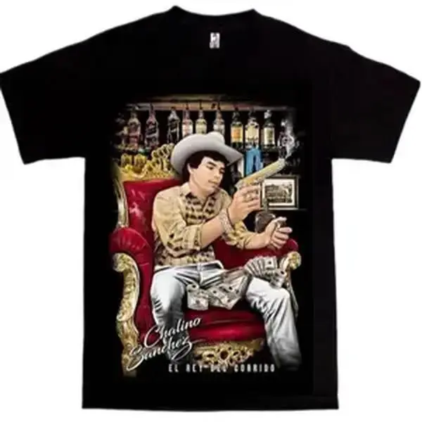Men's Casual Cotton Short-Sleeve Round Neck T-Shirt - Chalino Sánchez Corridos Graphic, Custom Fit Domestic Streetwear Top, All Seasons Basic Chic Classic Club Wear, Designed and Printed in the USA