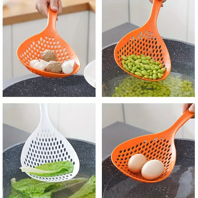 1pc Slotted Spoon For Kitchen Noodle Colander - Stainless Steel With Long Handle - 5.35in X 5.35in X 13.7in - Ideal For Home Cooking And Restaurant Use - Kitchen Utensils And Accessories - Kitchen Utensils Gadgets