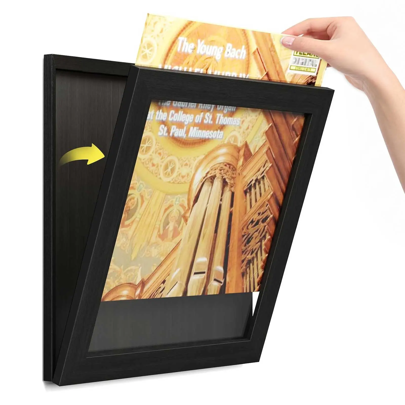 Emfogo Vinyl Record Frame for Wall, 12x12 LP Album Cover Display Frame for Music Room, Wooden Front-Opening Wall Mount Picture Frame, Black Rectangular Single Album Frame with Clear Acrylic Cover, 1 Pack
