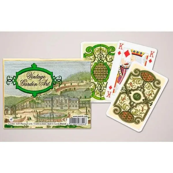 Piatnik Vintage Garden Art Playing Cards - De Luxe Series Coated Paper Double Deck Set, 2x55 Bridge-Sized (58mmx89mm) Cards, 4-Corner Indices, Vintage Floral Pattern Reverse Sides, Ideal for Garden Lovers, Gift-Givers, 58Mm X 89Mm
