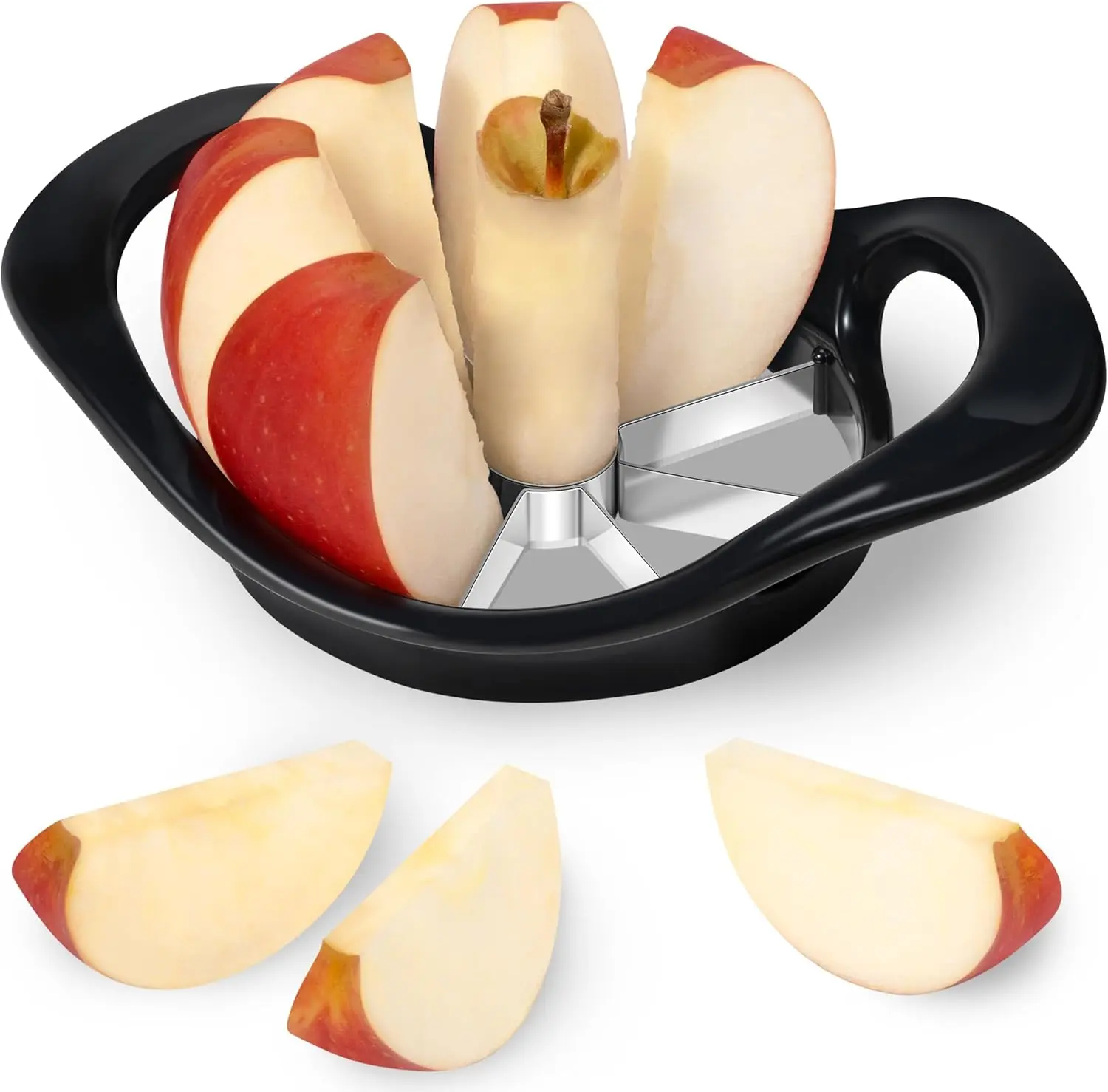 8-Blade Apple Slicer & Corer | Stainless Steel Apple Cutter for 8 Even Slices | Heavy-Duty Fruit Cutter & Corer for Apples, Pears & Potatoes (Black)