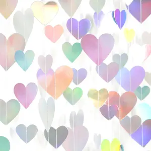 Iridescent Disco-Holograpic Party Decorations Heart Garland 56Ft Neon Galentines Love Hanging Streamers Banner for Wedding Bachelorette Birthday Engagement Bridal Baby Shower Backdrop Decor