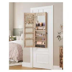 Mirror Jewelry  Armoire Organizer, Wall/Door Mount Storage  With Full-Length Frameless Lighted,  Wall Mounted Mirror Built-In Makeup Mirror, 2 Drawers, Lockable, Gift, Rustic Brown, White, Black frame tall microwave filing cabinet Adjustable bed
