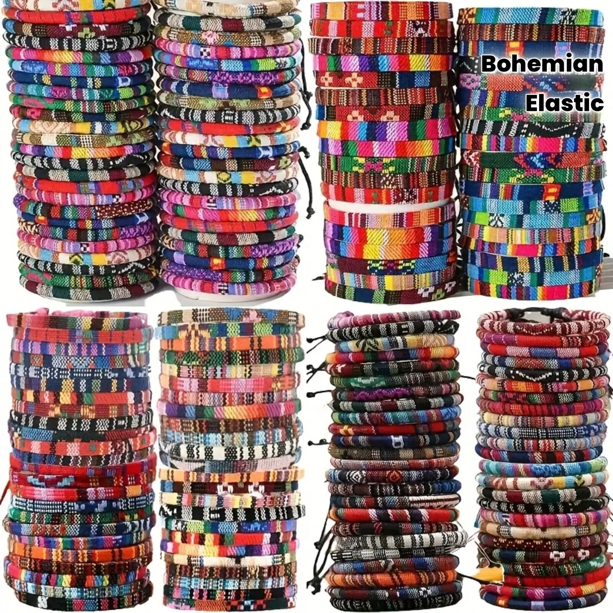 48pcs Stretchable Bracelets for Teenagers, Bohemian Striped Arm Candy Accessories, Flexible Fit for Graduation & Parties, Casual, Daily, Bohemian Stripes, Stretch Bracelet, Party Wear, Colored Elastics Bracelets & Bangles