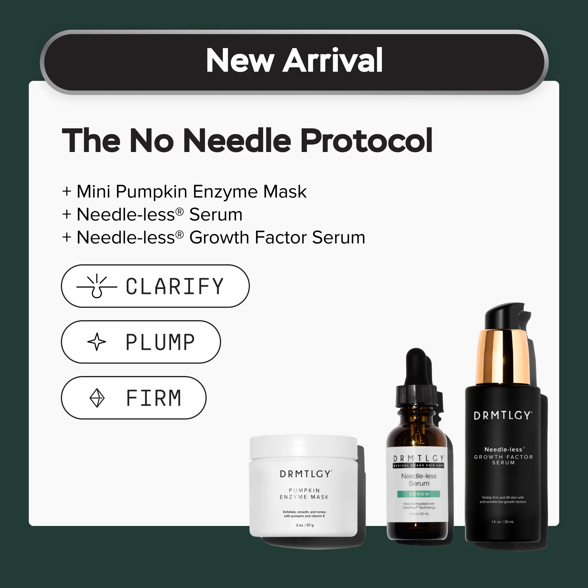 The No Needle Protocol: Includes Mini Pumpkin Enzyme Mask, Needle-less Serum, and Needle-less Growth Factor Serum. Firm, Lift, and Refine Skin Texture.