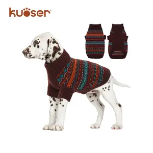 Kuoser Dog Sweater Dog Clothes, Soft Dog Sweaters Knitted Pullover for Small Medium Dogs Cat Girl Boy, Cold Weather Warm Bohemian Turtleneck Knitwear Pet Apparel
