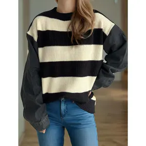 Contrast Round Neck Long Sleeve Sweater