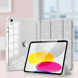 Glitter TPU Case for iPad 11/10th Gen – Shiny Clear Back, Pencil Holder, Auto Wake/Sleep, 11” (2025) & 10.9” (2022), Glitter Sky Blue