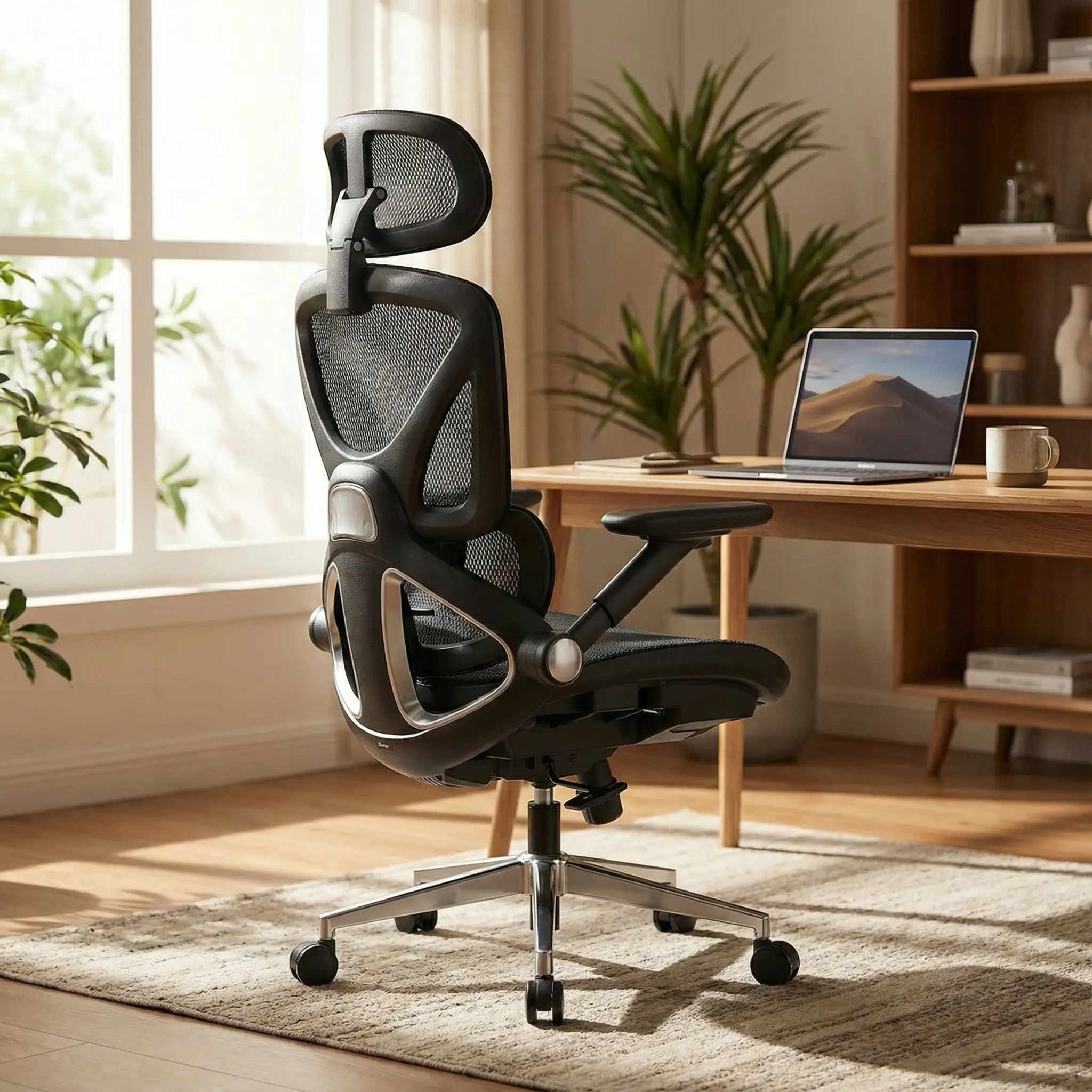 Ergonomic Mesh Swivel Office Chair - Lumbar Support, Breathable, Adjustable Headrest, Pneumatic, Durable, User-Friendly High-Back Desk Chair for Back Pain, WFH Setup, Ergonomic Swivel Chair, Durability Desk Chairs
