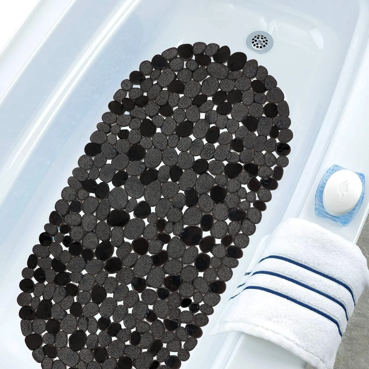 Pebble Shaped Bath Mat, 1 Count Non-slip Bathtub Mat with Suction Cups, Nonslip Bathtub Mat, Bathroom Shower Carpet, Machine Washable Bath Mat, Bathroom Rugs Washable, Bathroom Decorative Mat, Bathroom Mats Non Slip, Bathroom Accessories