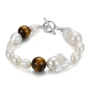 Amber & Large Baroque Pearl Bracelet for All Warm Honey Tones & Organic Statement Jewelry