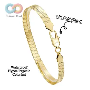 14K Gold Plated Bracelet for Womwn Smooth Snake Chain Bracelet Unisex Bracelet Jewelry Gift Simple and versatile a perfect gift for your loved one Dainty Herringbone