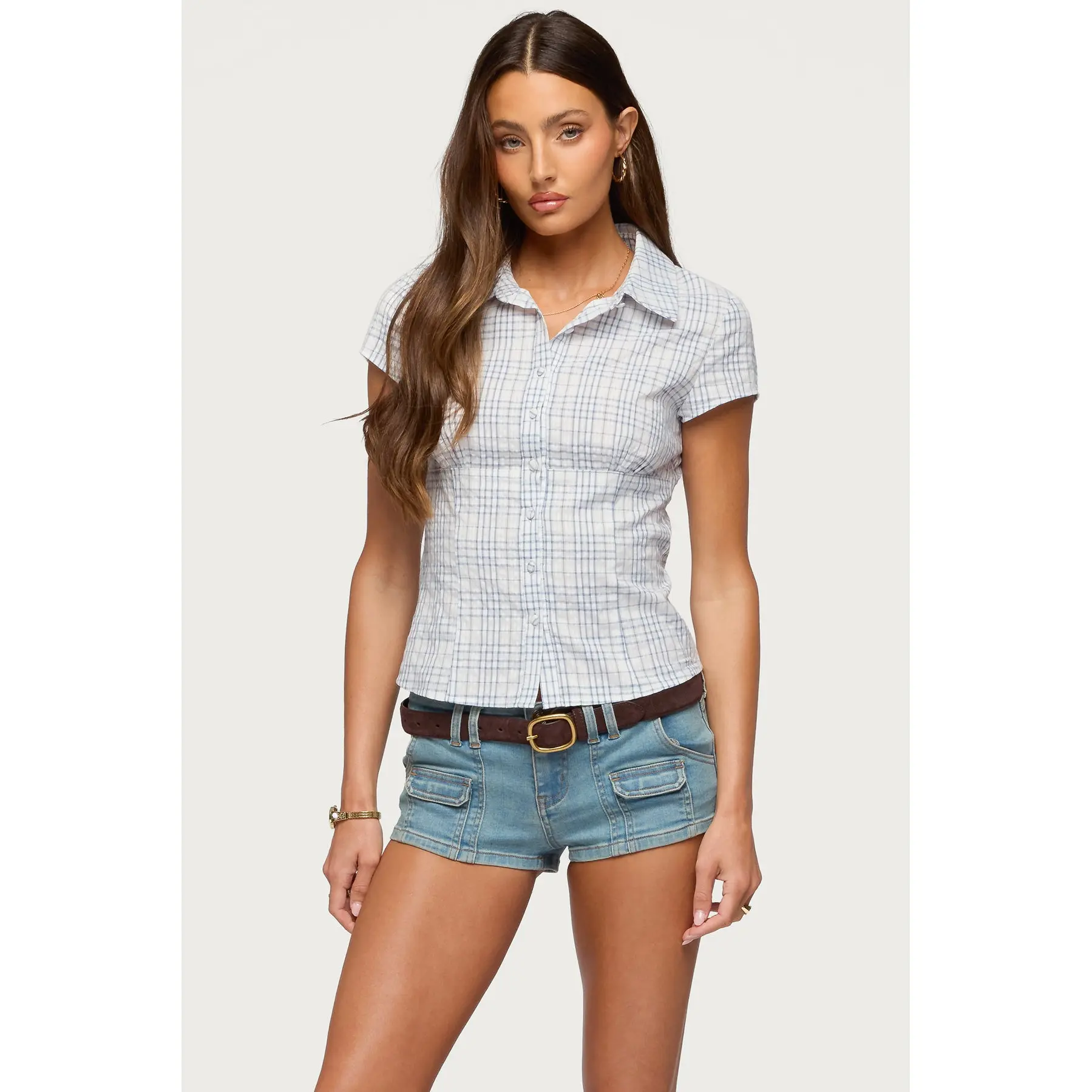 Naiah Plaid Tailored Button Up Shirt