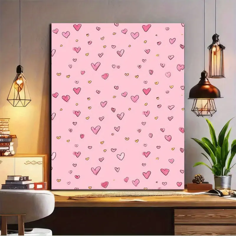 1 Piece Minimalist Heart Canvas Art - Soft Pink Background with Small Hearts, Suitable for Living Room, Bedroom, Office, Cafe Cute Home Decoration - Perfect Gift for Valentine's Day, Wedding, Housewarming - Canvas Wall Decoration, Heart-shaped Ornament, F