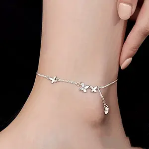 S925 Sterling Silver Butterfly Zircon Anklet Flower Tassel Anklet High-end Light Luxury New Wholesale, S925 Sterling Silver Butterfly Zircon Anklet, Zircon Anklet gold ankle bracelet rhinestone anklet