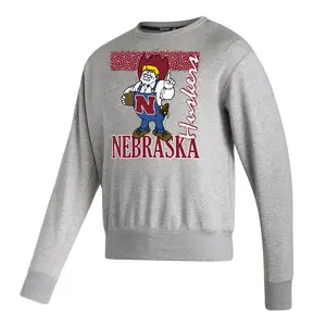 adidas Mens Nebraska Cornhuskers Graphic Crewneck Sweatshirt Training Casual - Grey