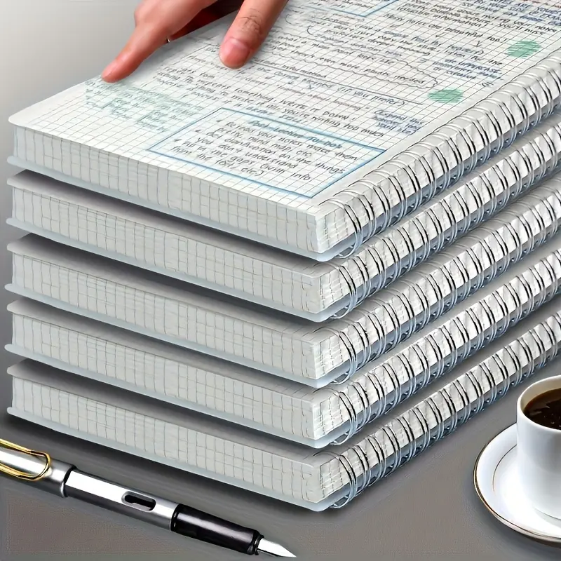 A5 Spiral Grid Notebooks 4 Packs with Flexible Plastic Covers, Perforated Pages, Ideal for Students, Math, and Engineering, White Ruled Type Office Stationery Supplies Dotted Journaling Kit, Spiral Notebook Journal, Notebooks For Work